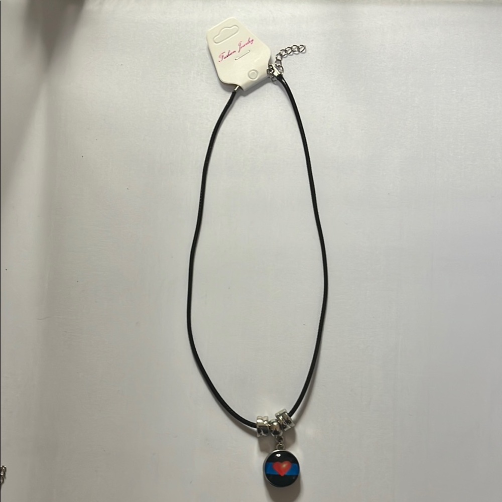 Elegant Thin Blue Line Red Heart Snap-On Charm Necklace